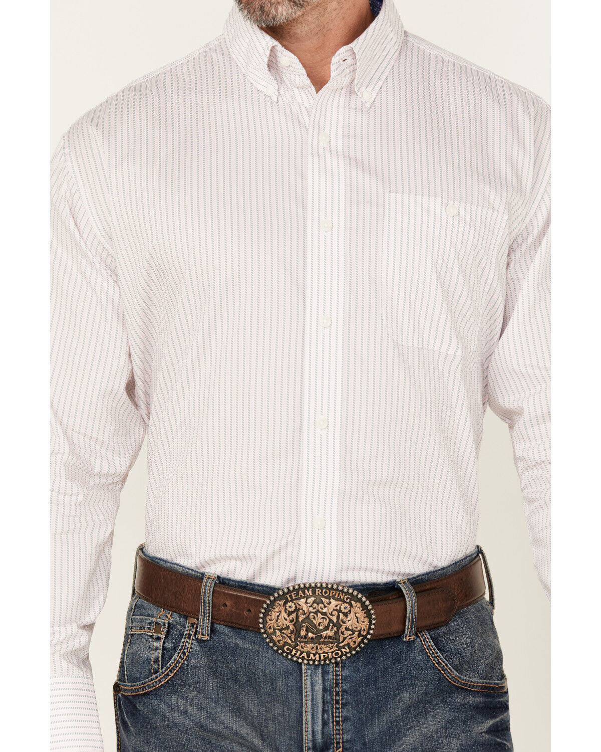 Image #3 - Wrangler Men's Bucking Cancer Geo Print Long Sleeve Button-Down Western Shirt, White, hi-res