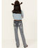 Image #1 - Shyanne Girls' Medium Wash Faded Paisley Pocket Stretch Bootcut Jeans, Blue, hi-res