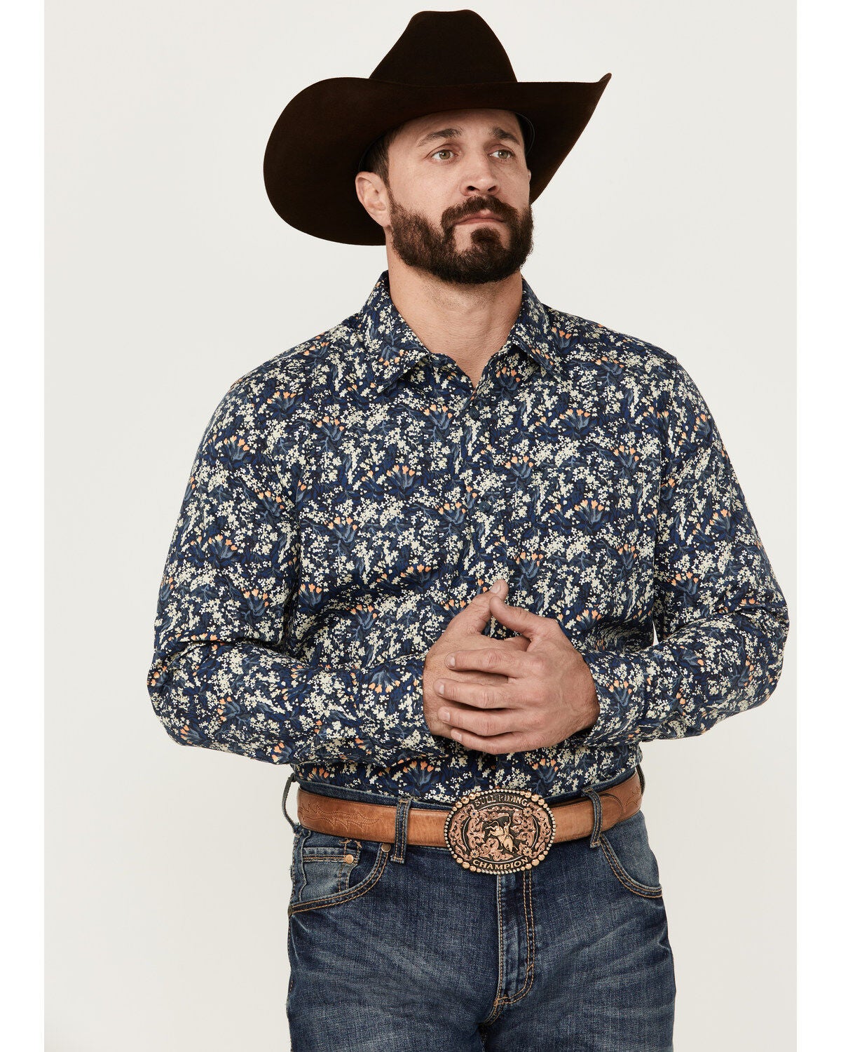 Gibson Trading Co Men's Shin Dig Floral Print Long Sleeve Button-Down Western Shirt, Navy, hi-res