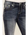 Miss Me Women's Medium Wash Mid Rise Embroidered Floral Steer Head & Sequin Bootcut Jeans , Dark Blue, hi-res