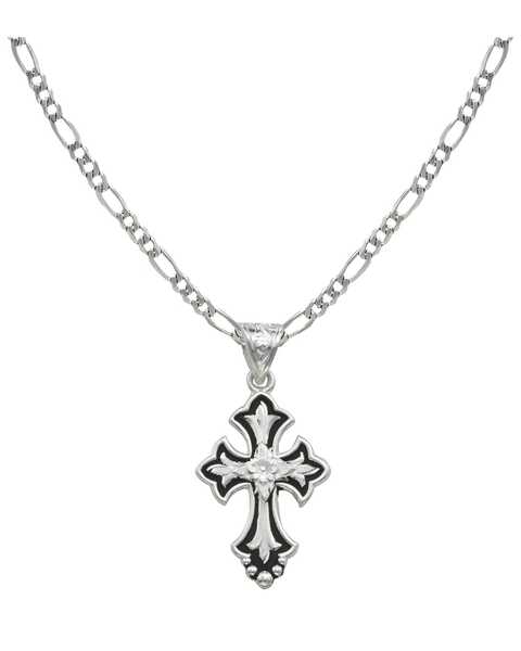 Montana Silversmiths Silver and Black Cross Necklace, Silver, hi-res
