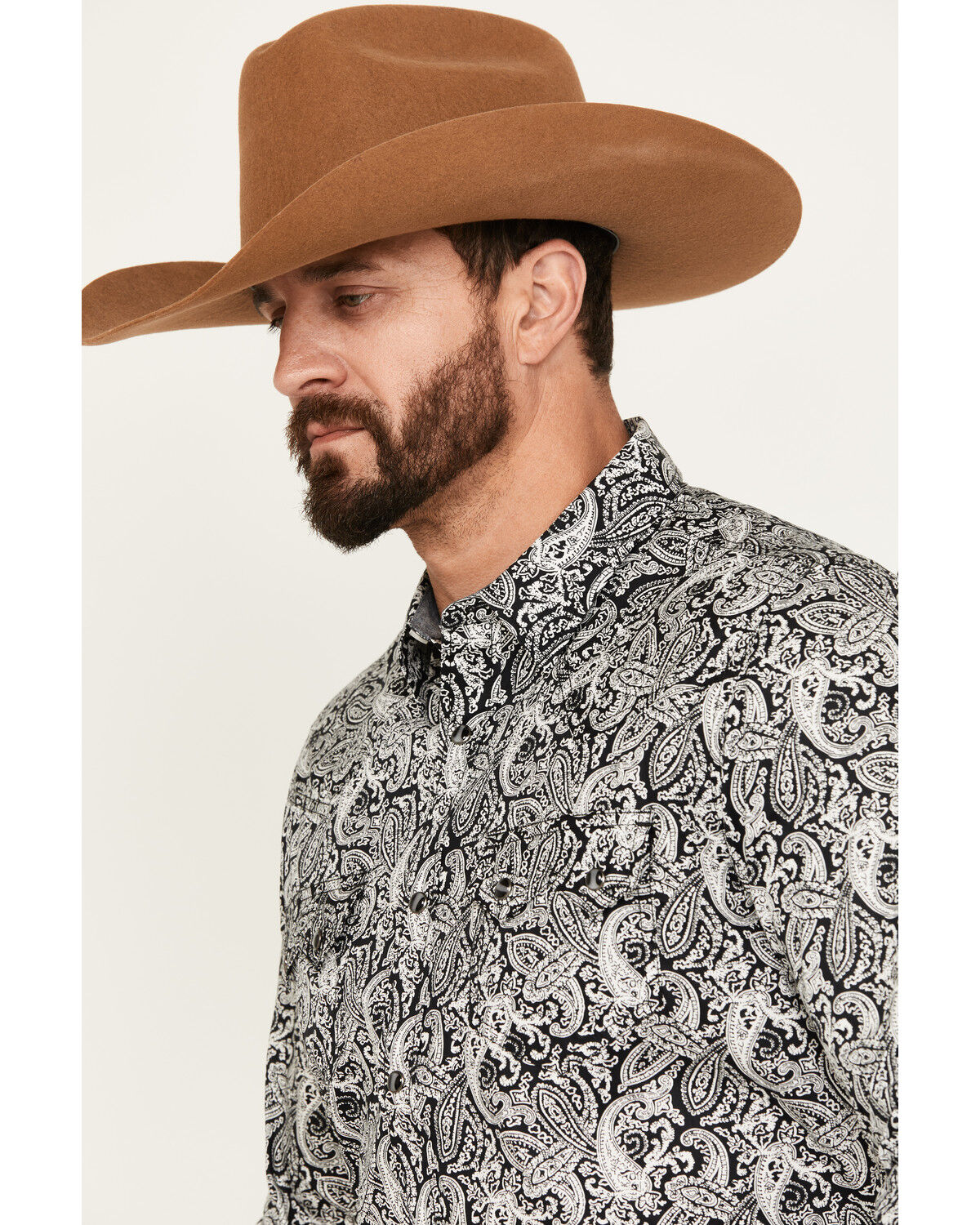 Image #2 - Cody James Men's Mamba Paisley Print Long Sleeve Western Snap Shirt - Tall, Black, hi-res