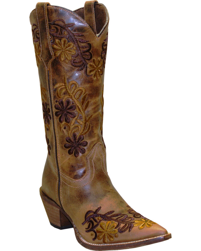 Rawhide Women's 13" Floral Embroidered Fashion Boots, Brown, hi-res