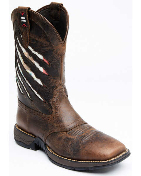 Brothers & Sons Men's Scratch Mexico Flag Lite Performance Western Boots - Broad Square Toe, Brown, hi-res