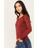 Image #2 - Shyanne Women's Long Sleeve Southwest Burnout Print Henley Shirt, Dark Red, hi-res