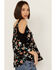 Image #2 - Wild Moss Women's Floral Print Crochet Cold Shoulder Top, Black, hi-res
