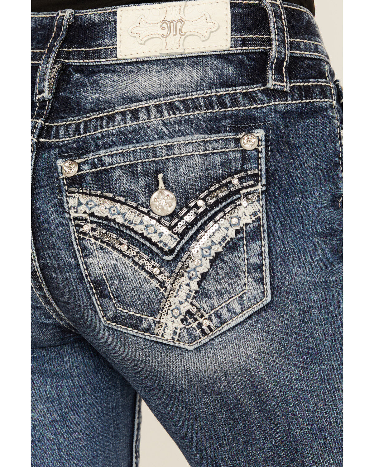 Image #2 - Miss Me Women's Medium Wash Embroidered 34" Bootcut Stretch Denim Jeans, Medium Wash, hi-res