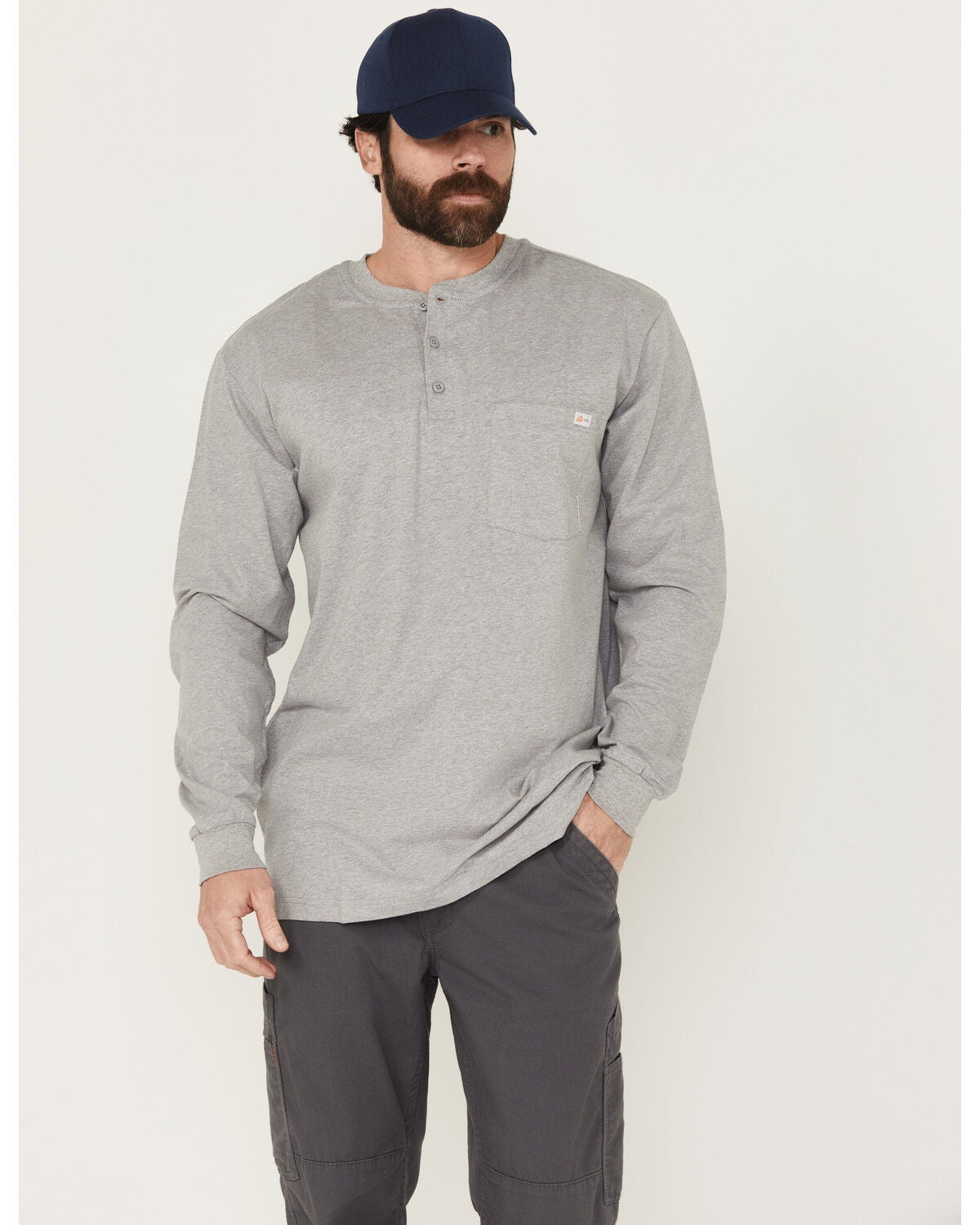 Rasco Men's FR Preshrunk Henley T-Shirt, Grey, hi-res