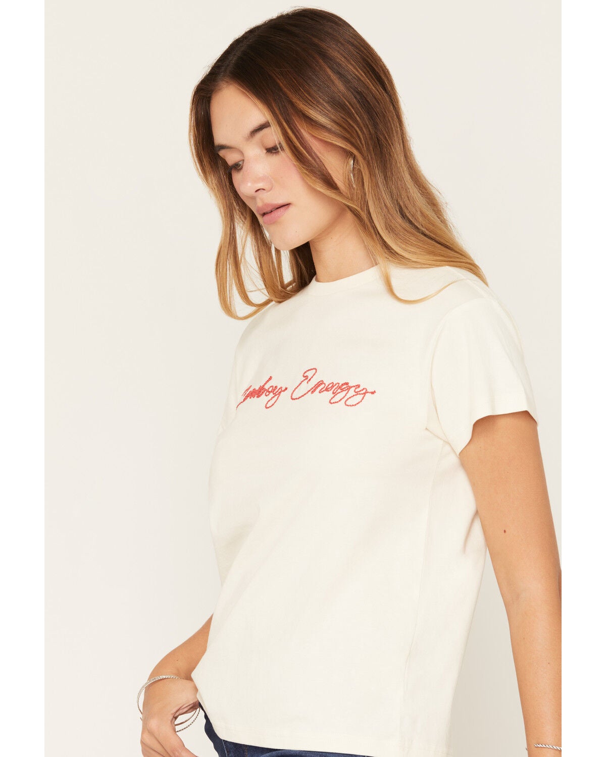 Image #2 - Wrangler Retro Women's Cowboy Energy Embroidered Short Sleeve Graphic Tee, Cream, hi-res