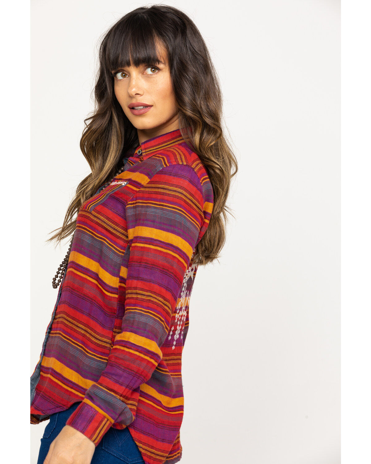 Image #3 - Rock & Roll Denim Women's Rust Serape Stripe Southwestern Embroidered Long Sleeve Western Shirt , , hi-res