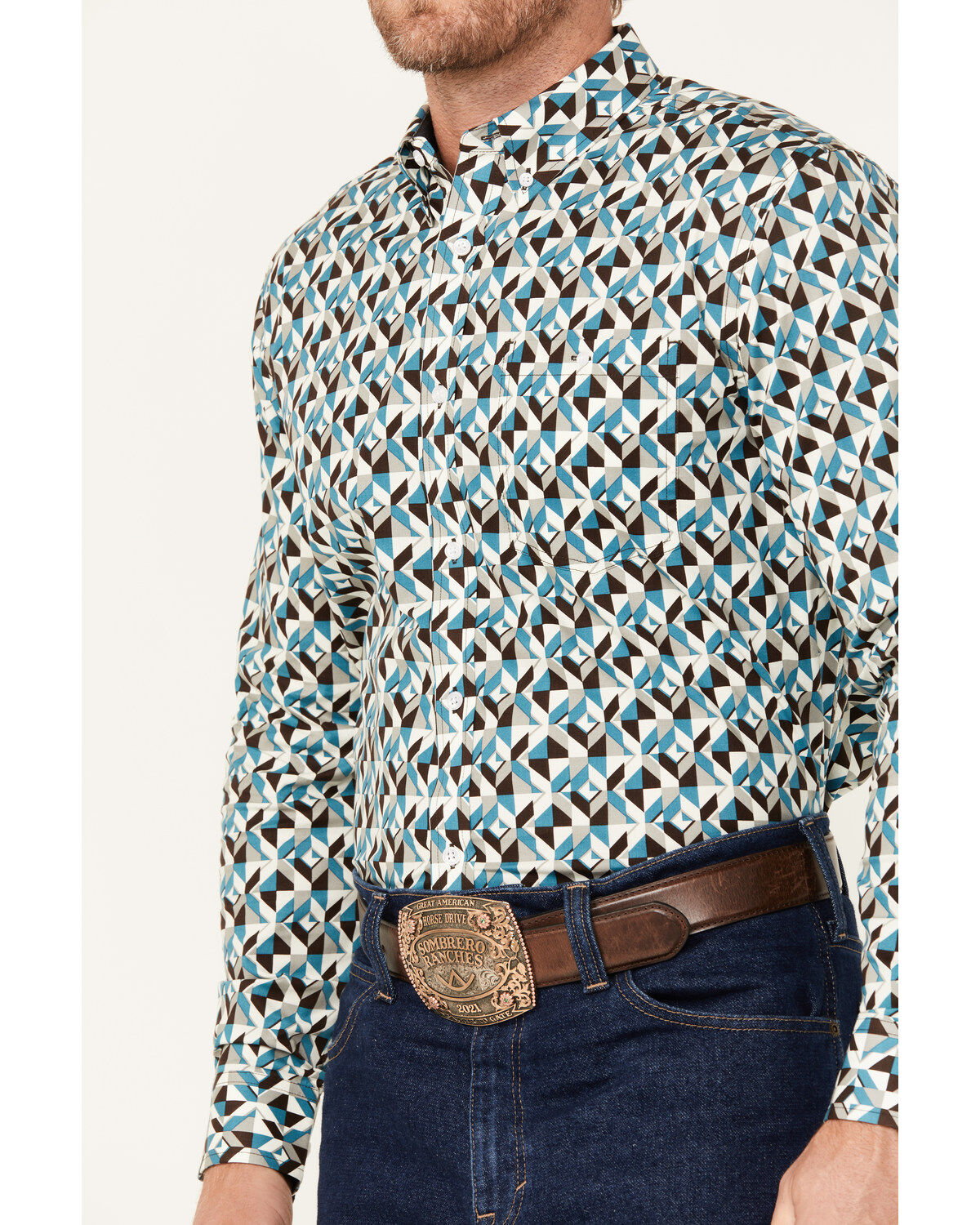 Product Name:  RANK 45® Men's Abstract Geo Print Long Sleeve Button-Down Shirt