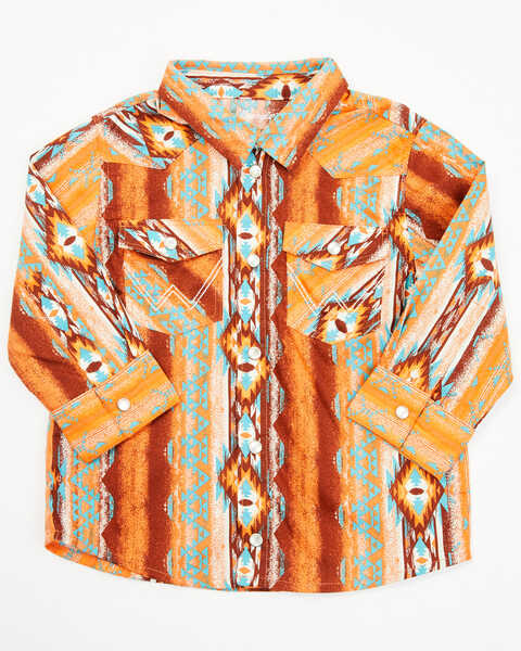 Wrangler Toddler Boys' Southwestern Long Sleeve Pearl Snap Western Shirt, Rust Copper, hi-res