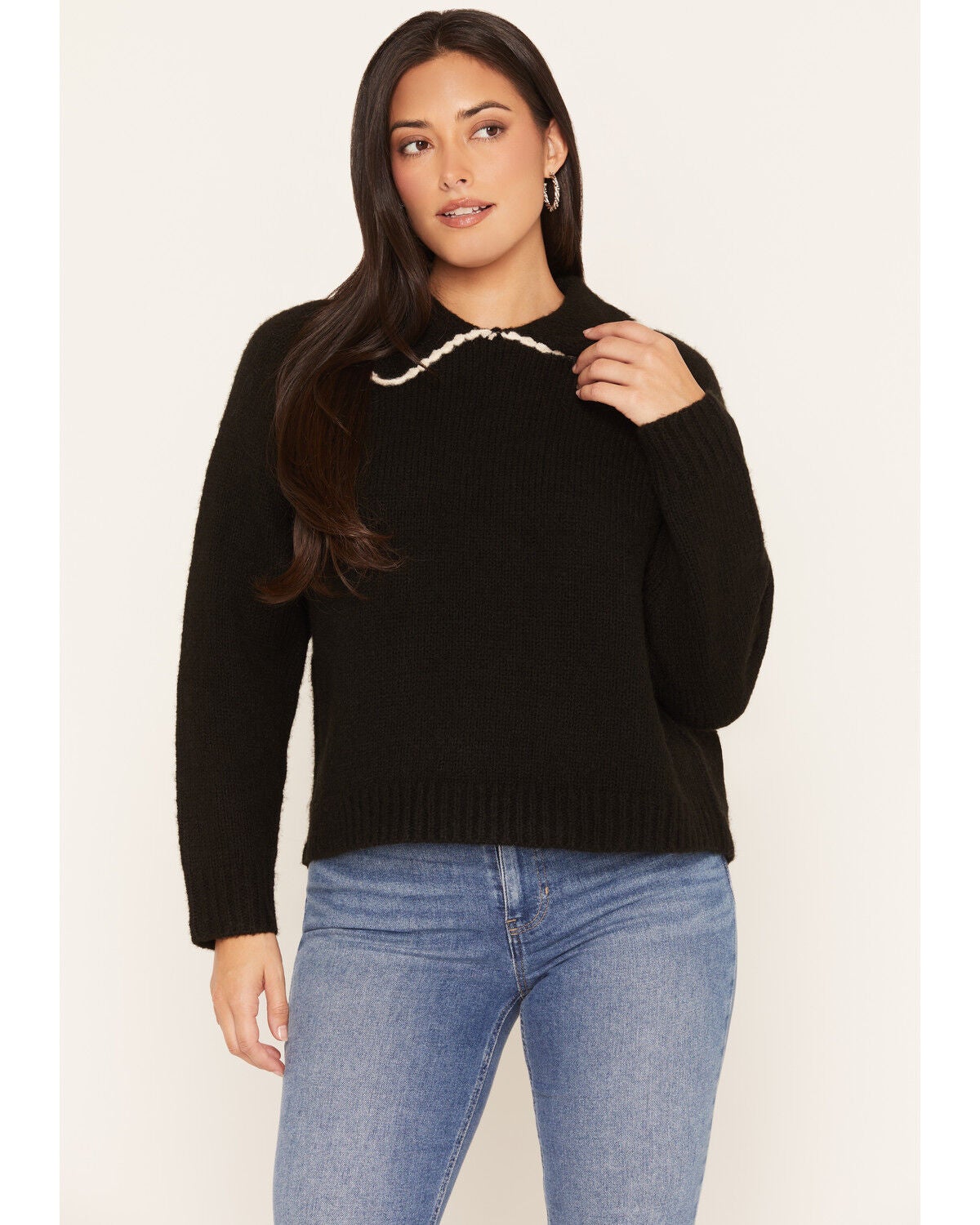 Elan Women's Collared Sweater, Black, hi-res
