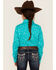 Image #4 - Shyanne Girls' Cactus Print Long Sleeve Western Pearl Snap Shirt, Turquoise, hi-res