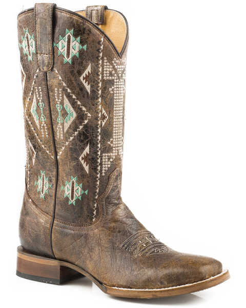 Image #1 - Roper Women's Out West Southwestern Embroidered Western Boots - Broad Square Toe, Brown, hi-res