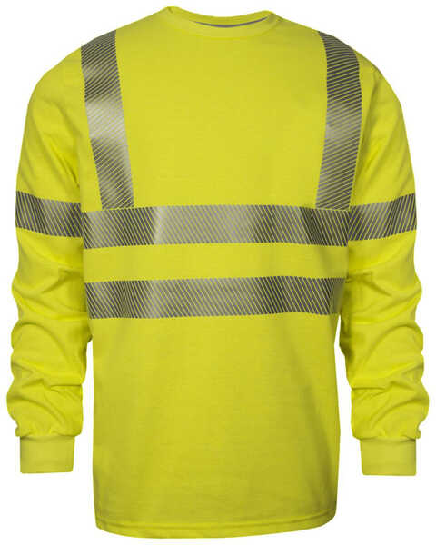 Image #1 - National Safety Apparel Men's 2X-3X FR Vizable Hi-Vis Long Sleeve Work T-Shirt - Tall , Bright Yellow, hi-res