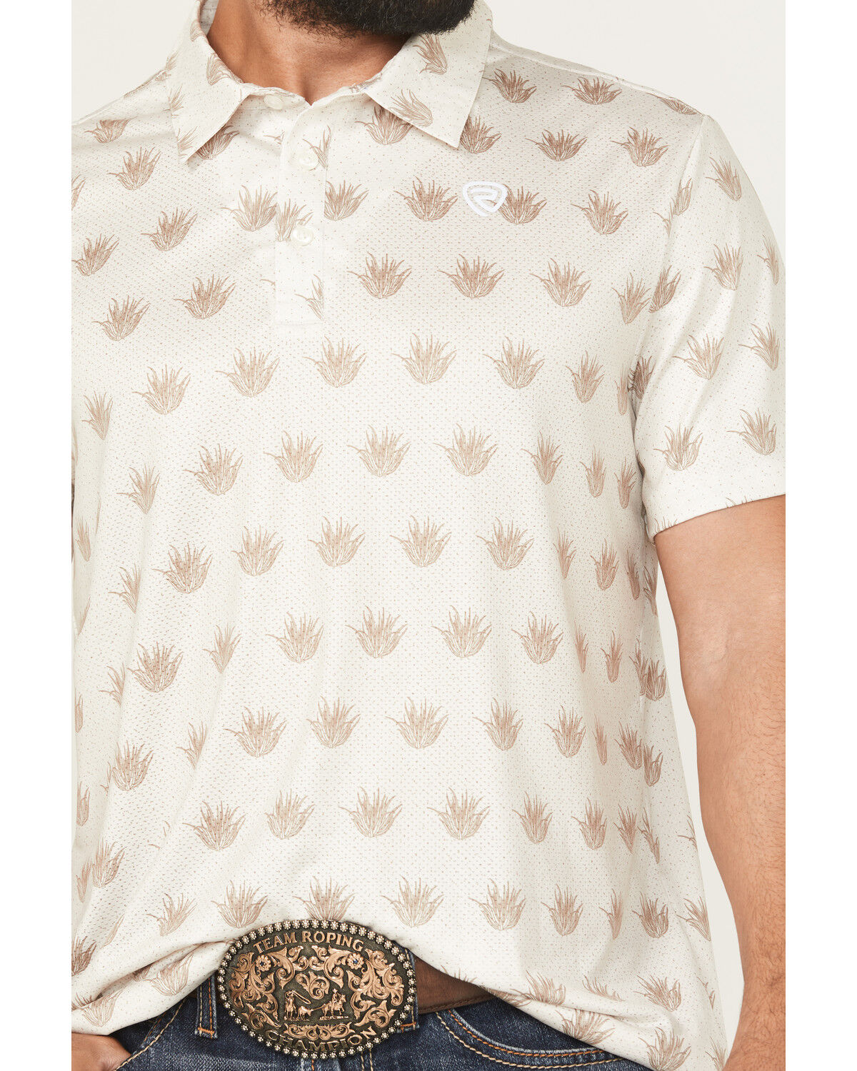 Image #3 - Rock & Roll Denim Men's Agave Print Short Sleeve Button-Down Polo Shirt, Natural, hi-res