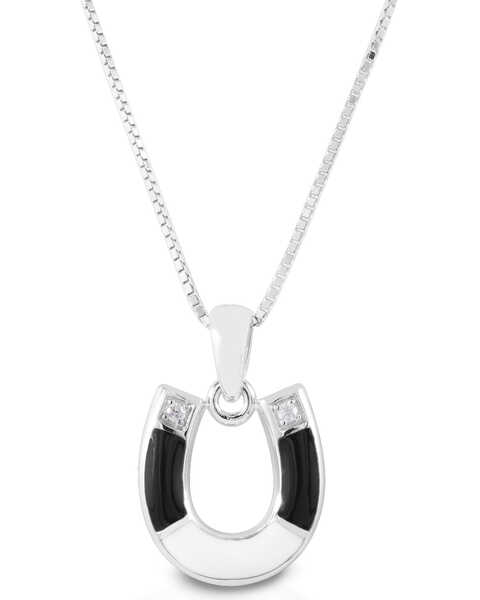 Image #1 - Kelly Herd Women's Black & White Horseshoe Necklace, Silver, hi-res
