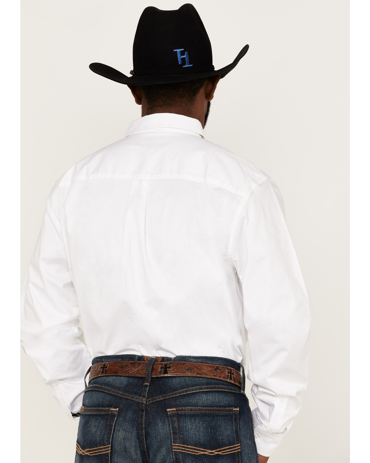 Image #4 - RANK 45® Men's Solid Basic Twill Logo Long Sleeve Button-Down Western Shirt, White, hi-res