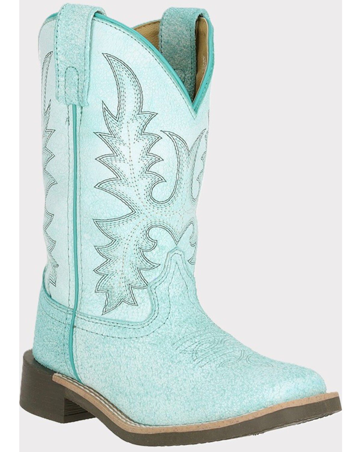 Smoky Mountain Little Girls' Painted Prairie Performance Western Boots - Broad Square Toe, Blue, hi-res