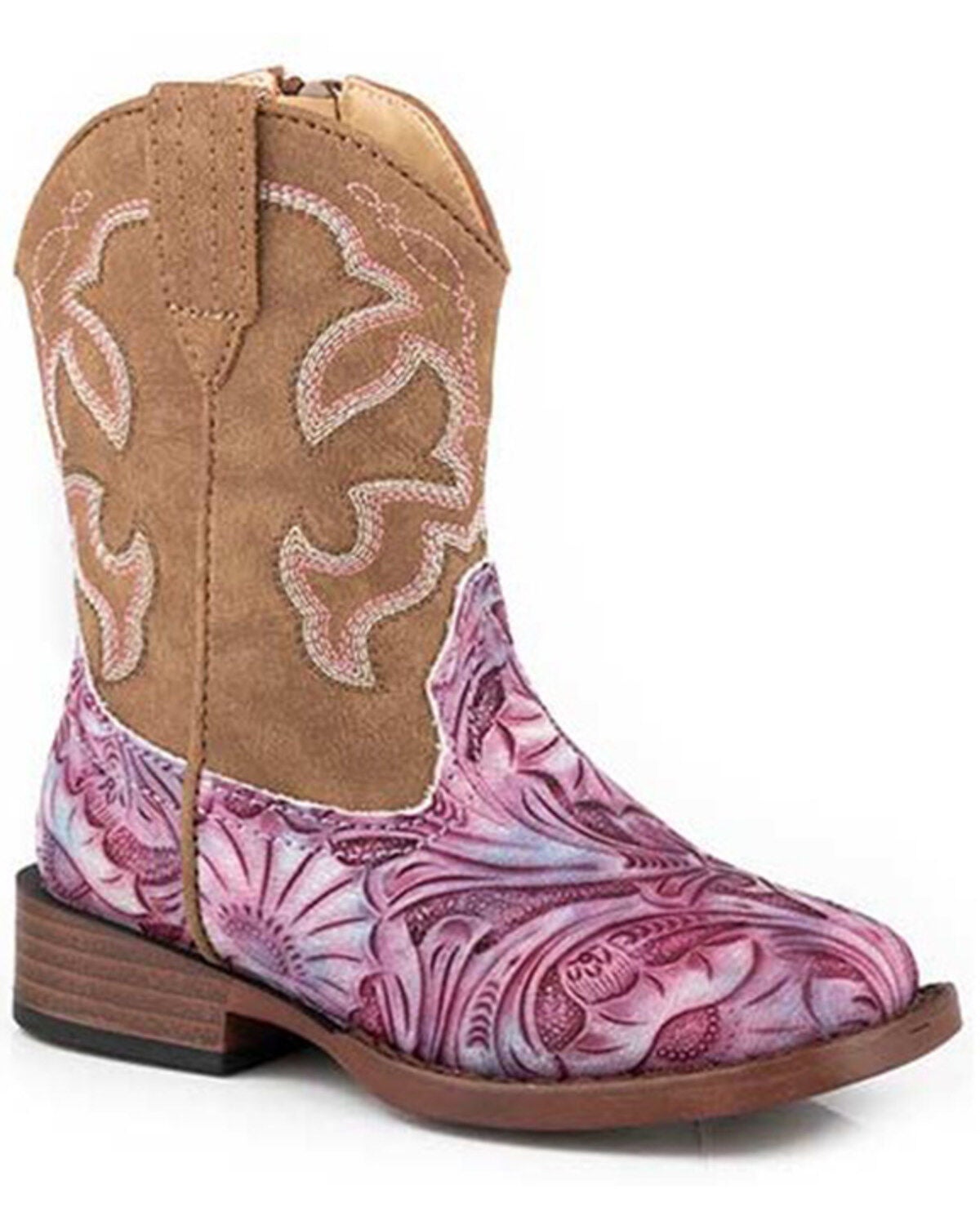Roper Toddler Girls' Raya Western Boots - Square Toe, Pink, hi-res