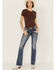 Image #3 - Miss Me Women's Dark Wash Mid Rise Faux Flap Pocket 34" Bootcut Stretch Denim Jeans, Dark Wash, hi-res