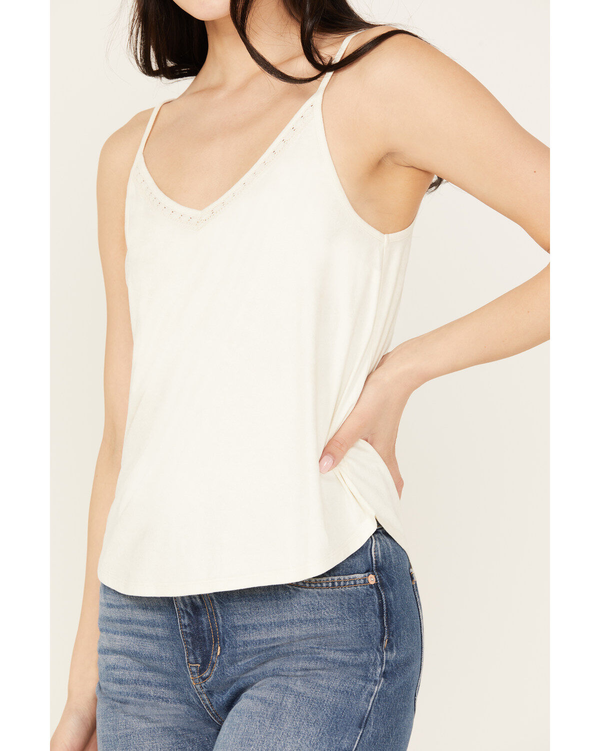 Image #3 - Shyanne Women's Crochet Lace Faux Suede Cami Top, Ivory, hi-res