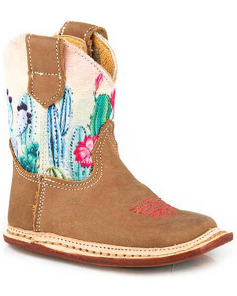 Roper Infant Girls' Cacti Western Boots - Broad Square Toe, Tan, hi-res