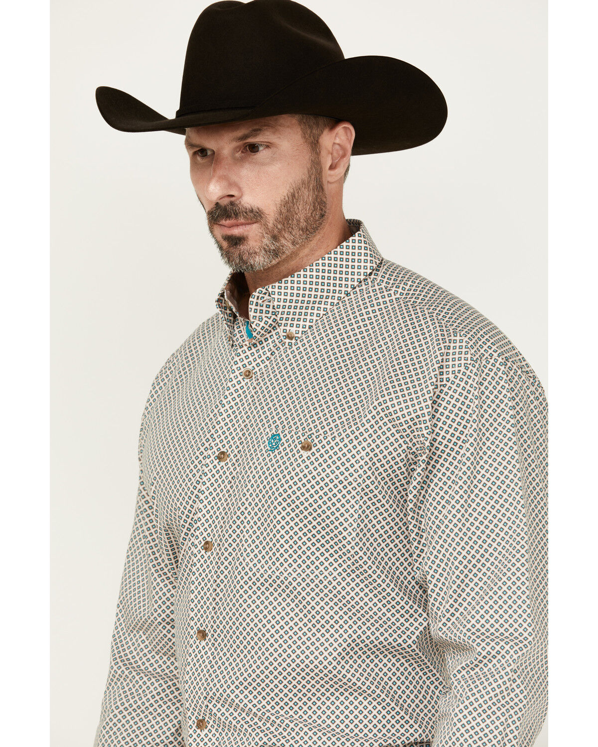 Image #2 - George Strait by Wrangler Geo Print Long Sleeve Button-Down Stretch Western Shirt, White, hi-res