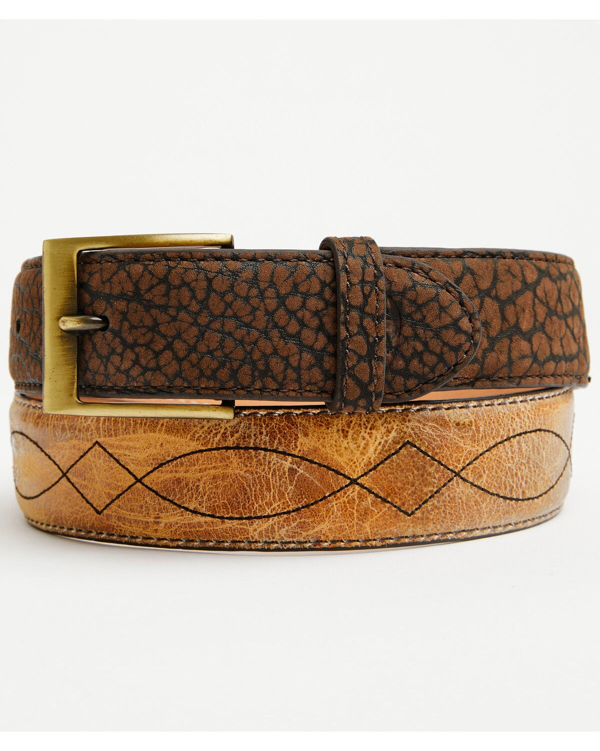 Hondo Boots Men's Bullhide Contrast Leather Belt, Brown, hi-res