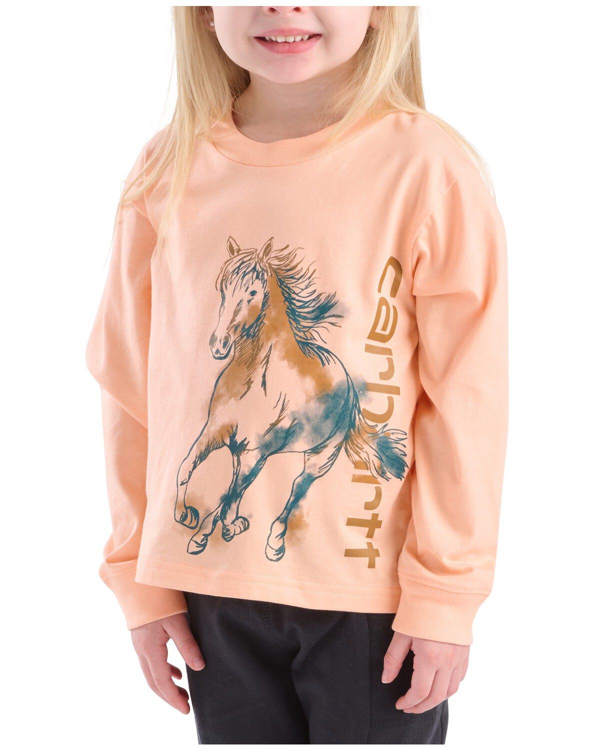 Carhartt Toddler Girls' Wild Horse Long Sleeve Graphic Tee, Peach, hi-res