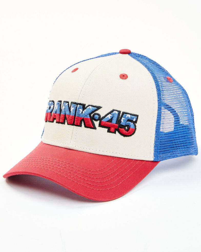Rank 45 Men's Red White & Blue Embroidered Flag Logo Mesh-Back Ball Cap , Multi, hi-res