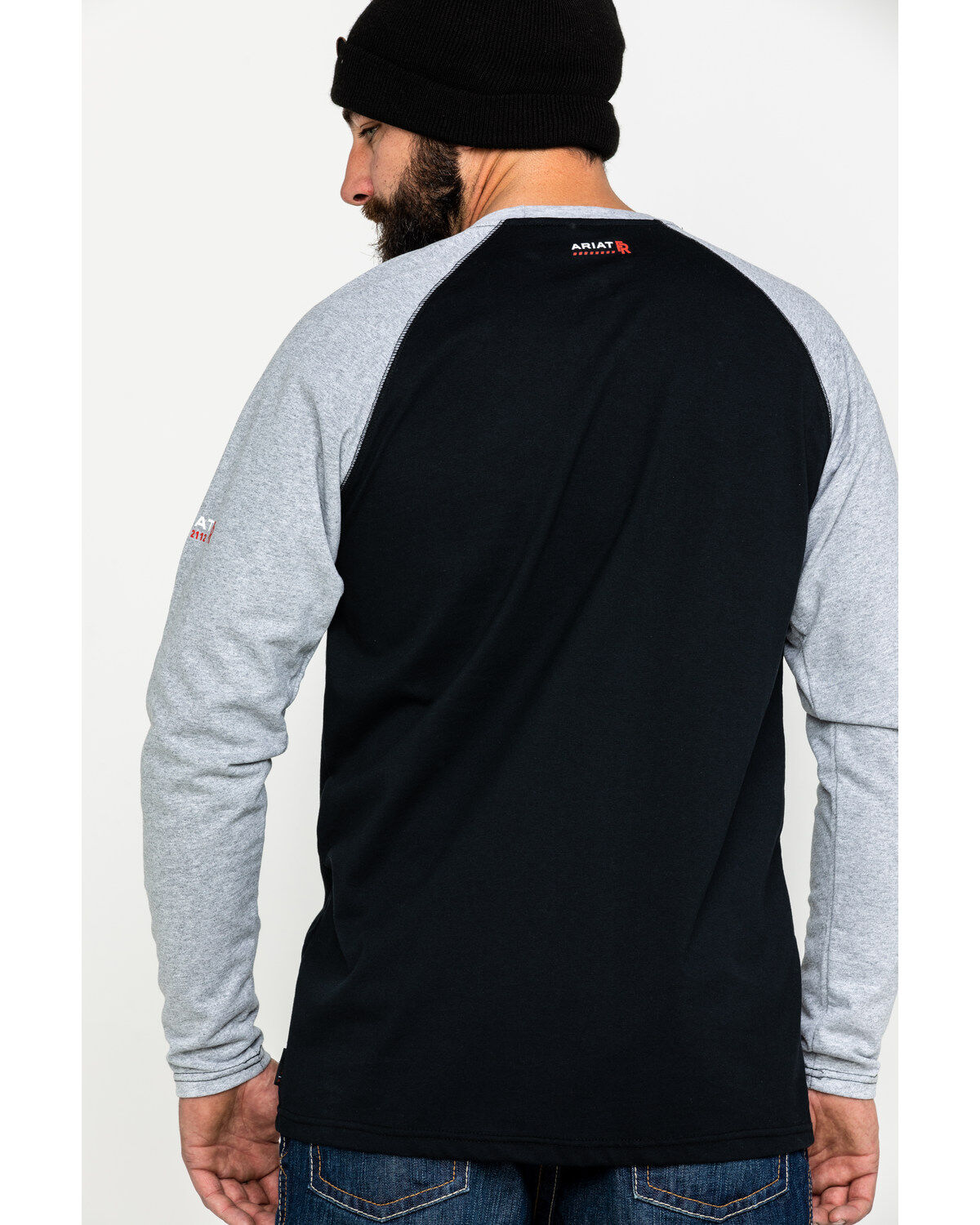 Image #2 - Ariat Men's FR Baseball Logo Crew Long Sleeve Work T-Shirt , , hi-res