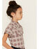 Image #2 - Shyanne Girls' Dobby Teton Plaid Print Short Sleeve Pearl Snap Western Shirt, Brick Red, hi-res