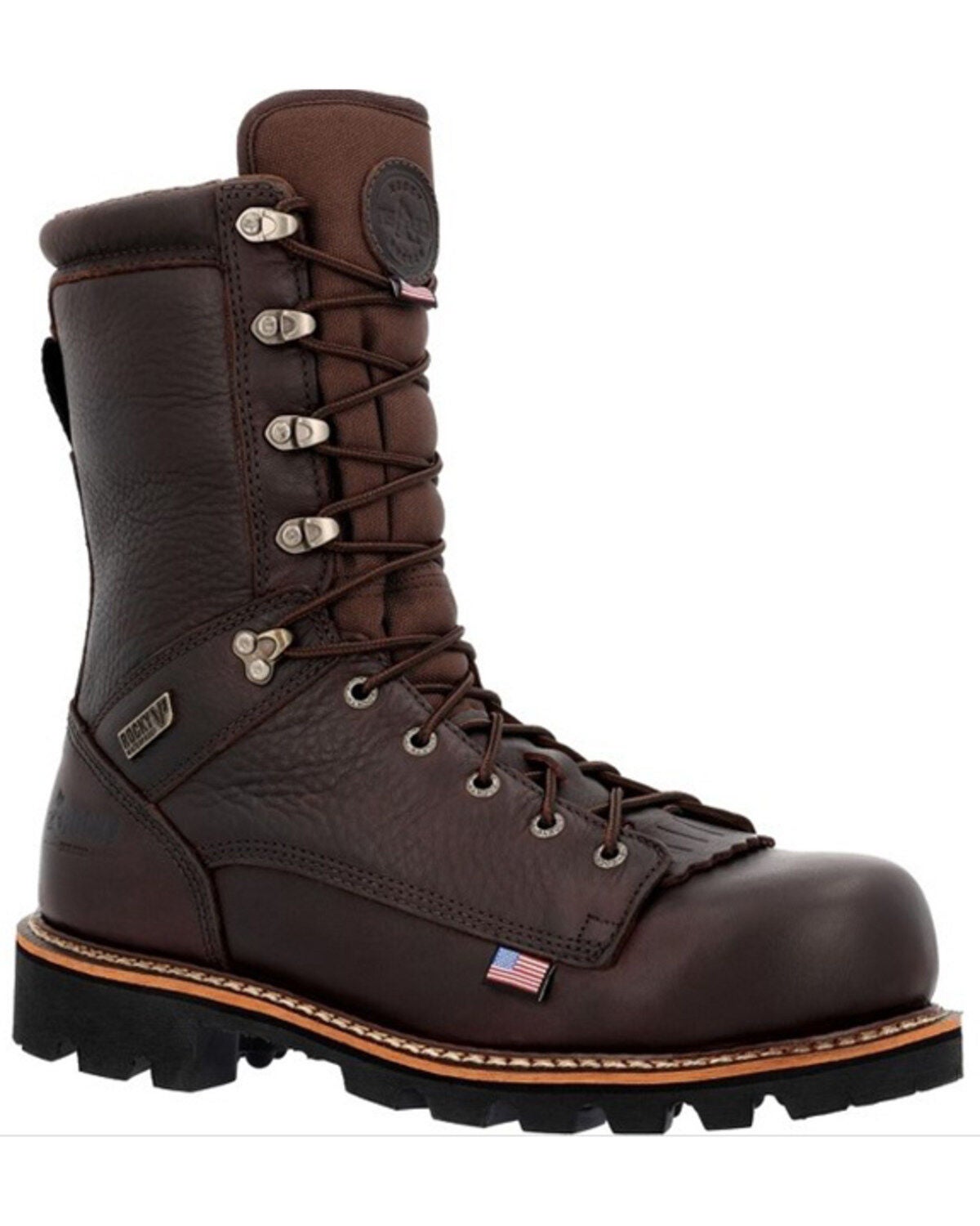 Rocky Men's Rams Horn 8" Waterproof Western Work Boots - Composite Toe, Brown, hi-res