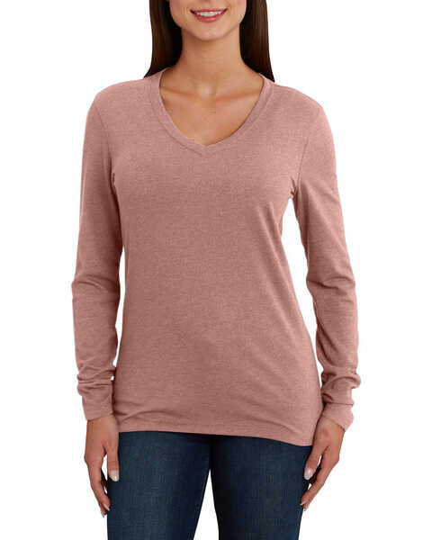 Image #1 - Carhartt Women's Brown Lockhart Long Sleeve V-Neck Shirt , , hi-res