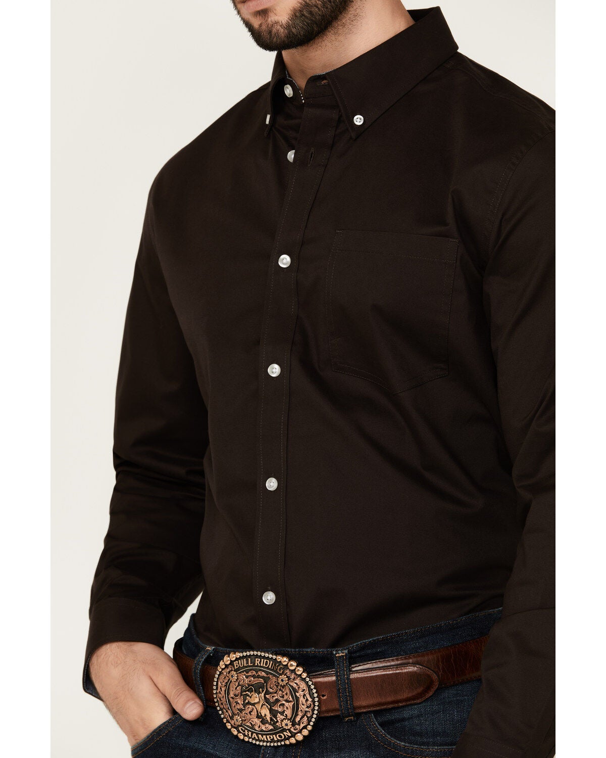 thumbnail image 2 of Cody James Men's Basic Twill Long Sleeve Button-Down Performance Western Shirt Tan 4X 2 of 9