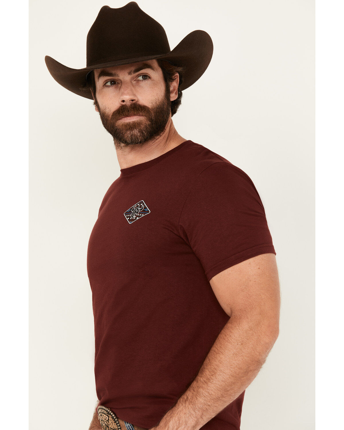Image #3 - Cowboy Hardware Men's Boot Barn Exclusive Southwestern Logo Short Sleeve Graphic T-Shirt, Burgundy, hi-res