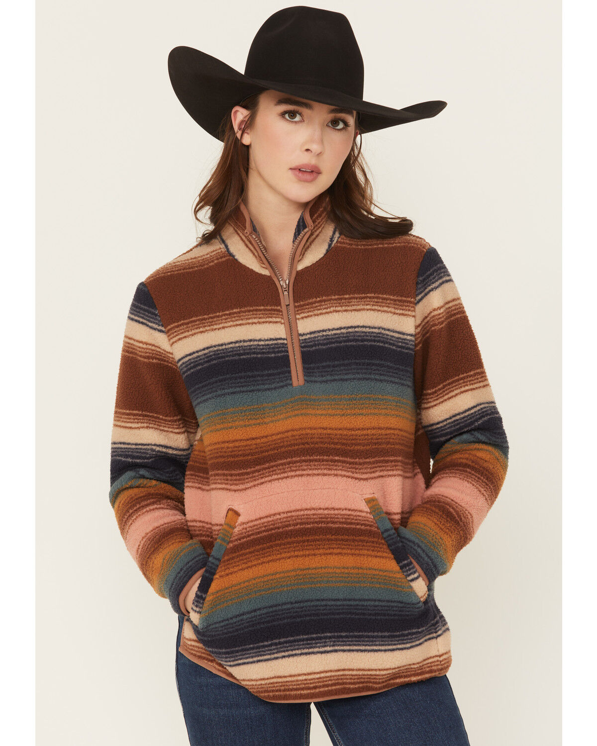 Image #1 - Wrangler Women's Striped Sherpa Pullover, Multi, hi-res