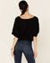 Angie Women's Embroidered Button Down Long Sleeve Flowy Top, Black, hi-res
