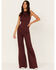 Flying Tomato Women's Wide Leg Tank Jumpsuit, Burgundy, hi-res