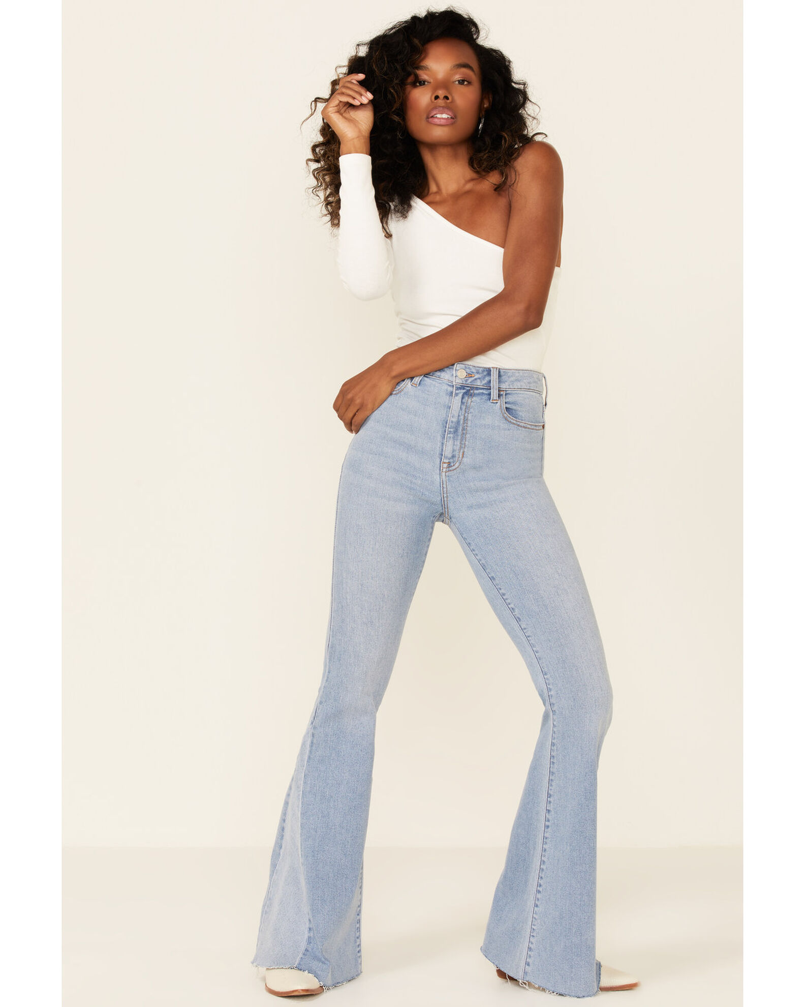 Cello Women s Light Wash High Rise Flare Frayed Hem Jeans Boot Barn