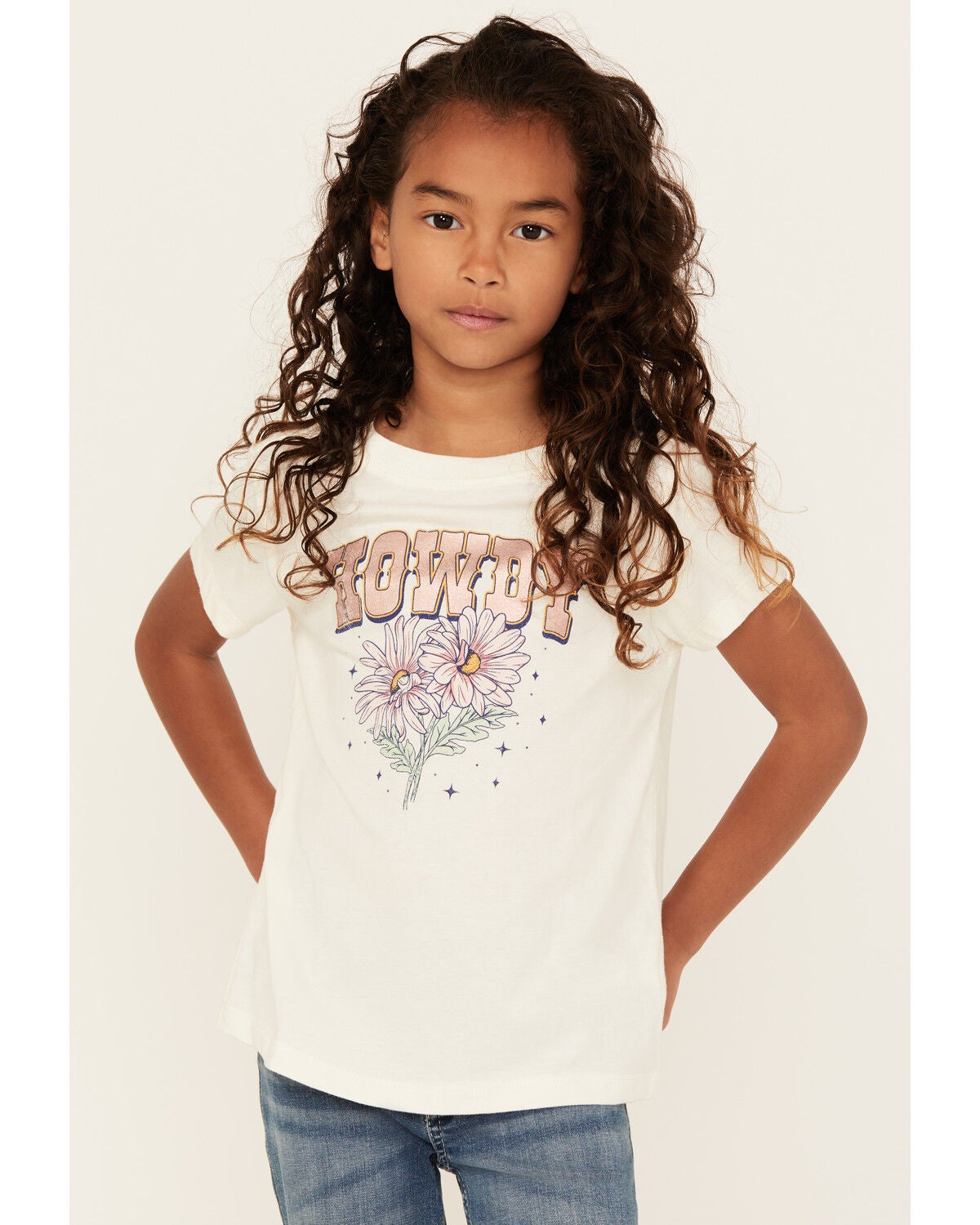 Shyanne Girls' Howdy Short Sleeve Graphic Tee, Cream, hi-res