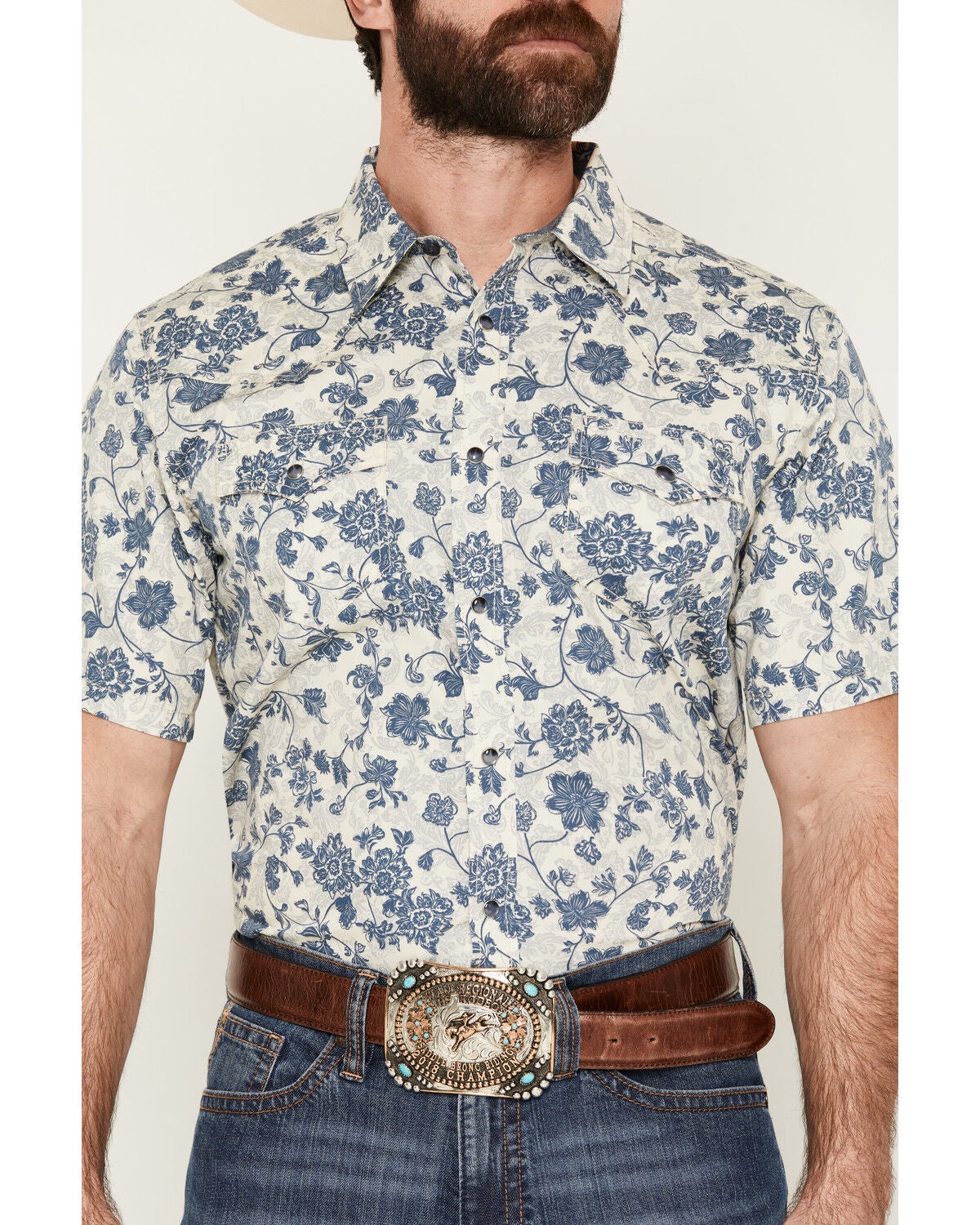 Image #3 - Cody James Men's Botanical Floral Print Short Sleeve Snap Western Shirt, Off White, hi-res