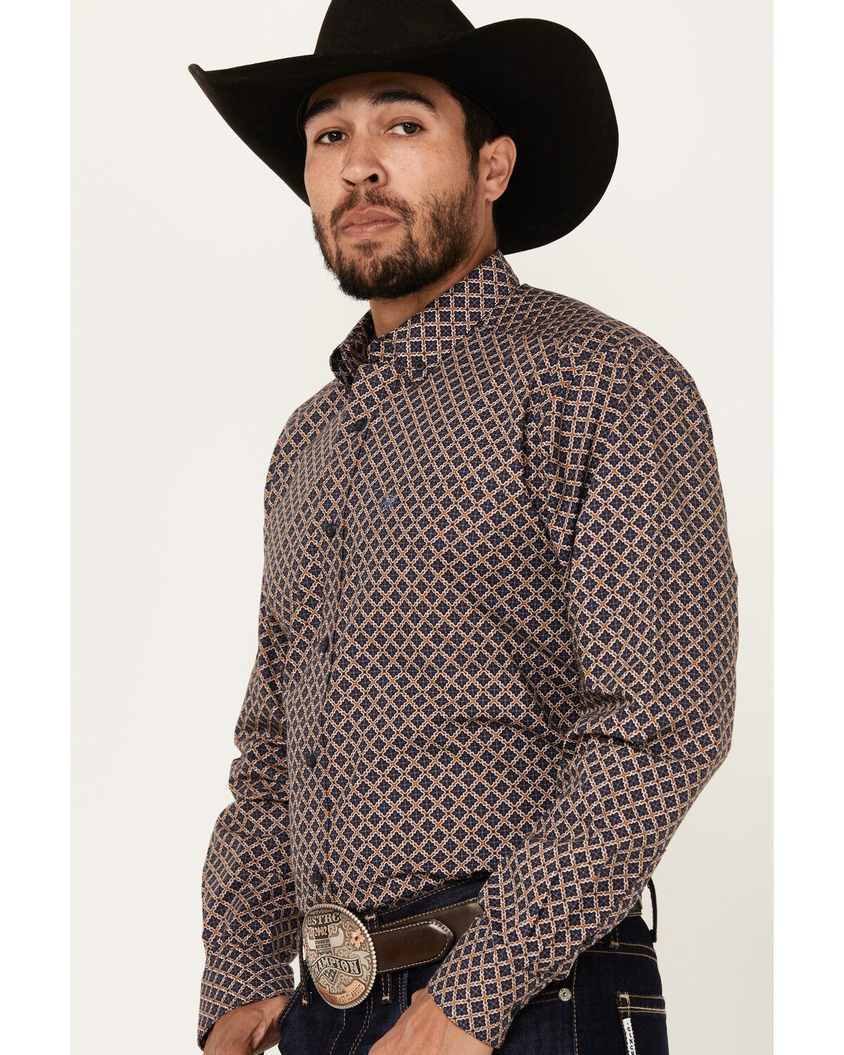 Image #2 - Ariat Men's Crawford Medallion Print Long Sleeve Button-Down Western Shirt - Big, Navy, hi-res