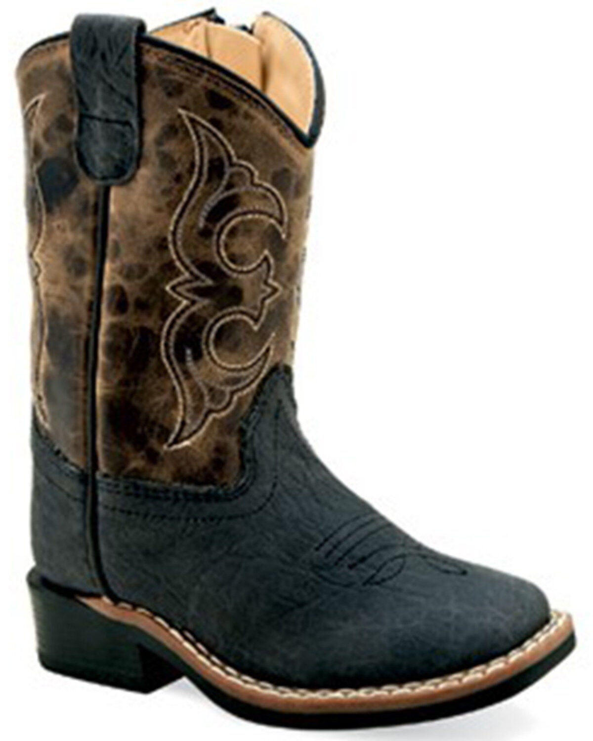 Old West Toddler Boys' Bull Hide Print Western Boots - Broad Square Toe, Black, hi-res