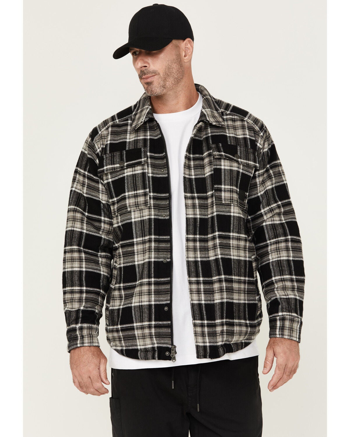 Thorogood Men's Merrill Heavyweight Plaid Print Berber Lined Shirt Jacket, Black, hi-res