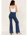 Flying Tomato Women's High Rise Self Belt Flare Leg Jeans, Blue, hi-res