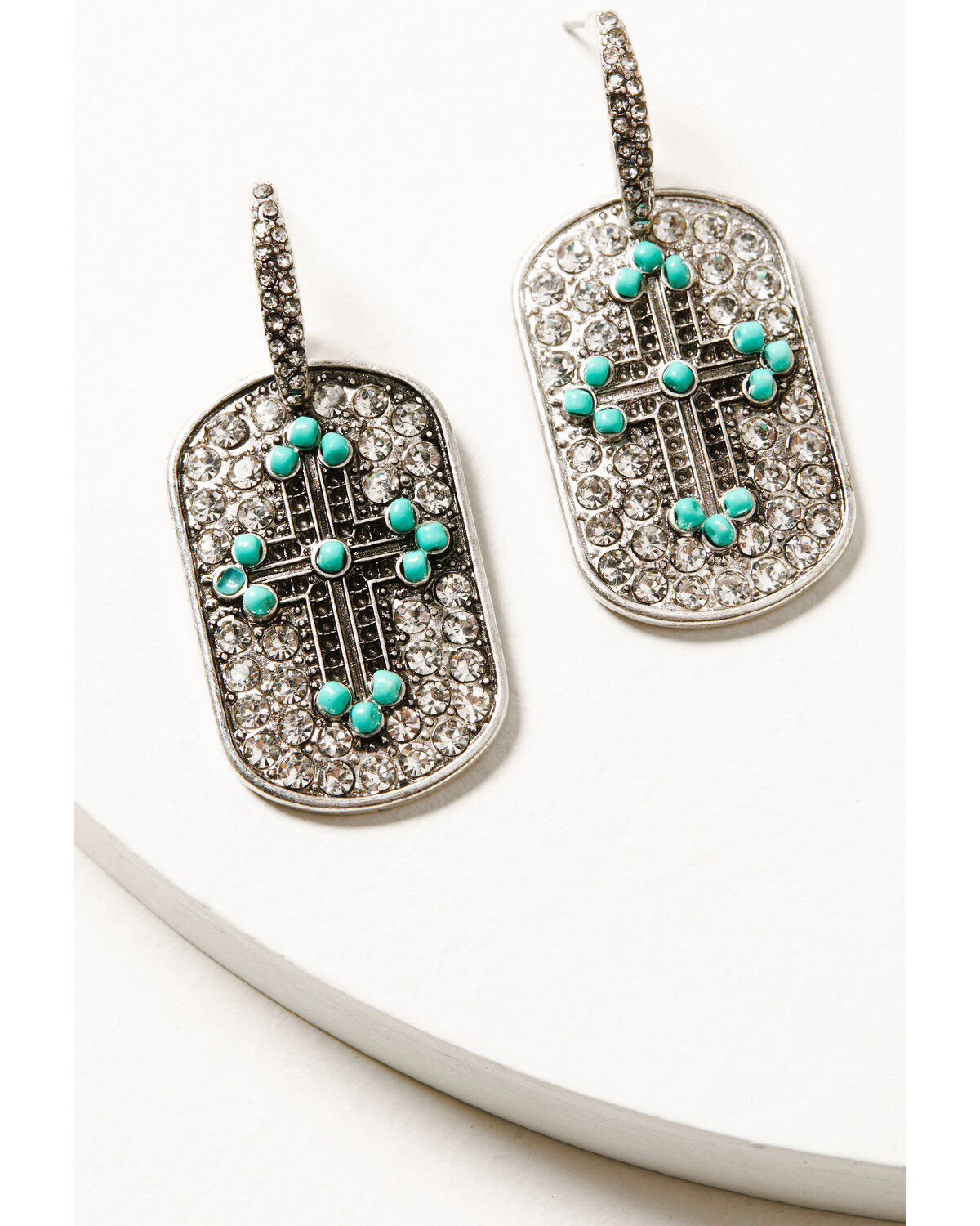 Image #2 - Shyanne Women's Bling Turquoise Cross Earrings, Silver, hi-res