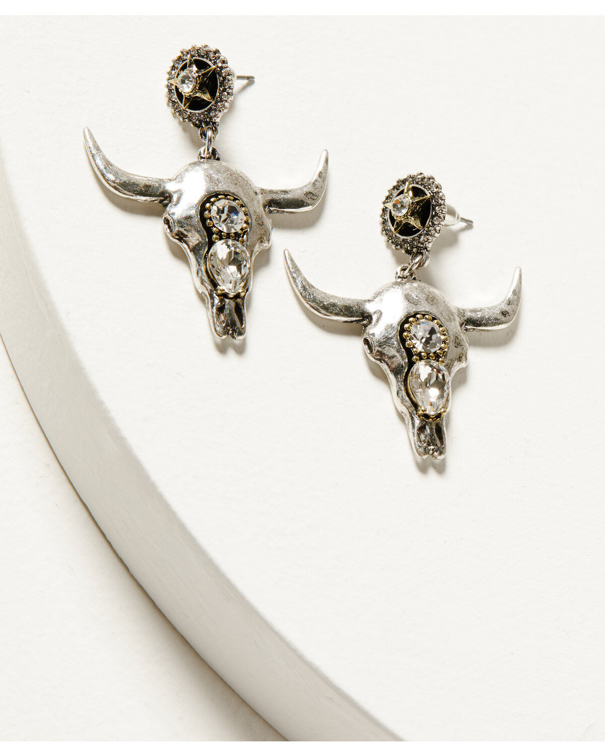 Image #1 - Idyllwind Women's Bexley Steer Head Earrings, Silver, hi-res